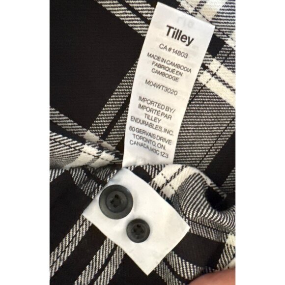 Tilley Plaid Dress Shirt Black & White Men's Lg Long Sleeve Button Up Classic - Picture 7 of 10